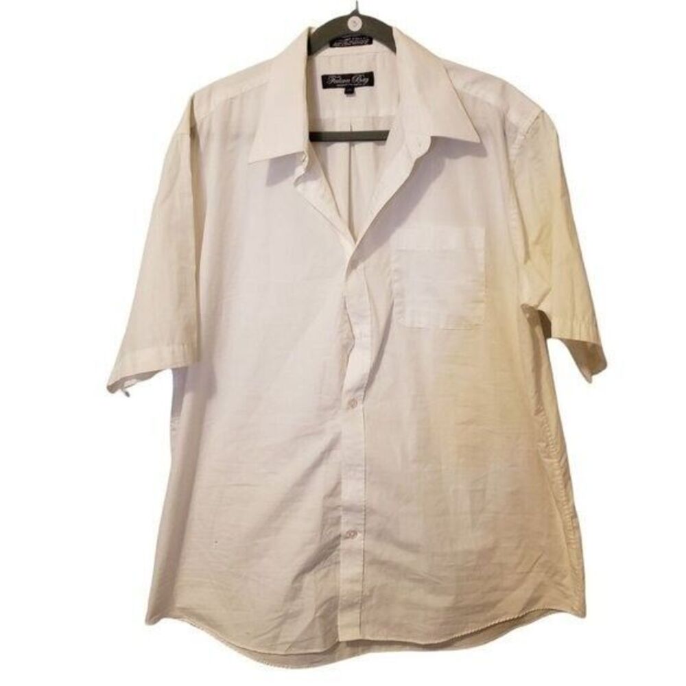 Falcon Bay Mens Sz 17 Off White  Solid Short Sleeve Button Down Shirt